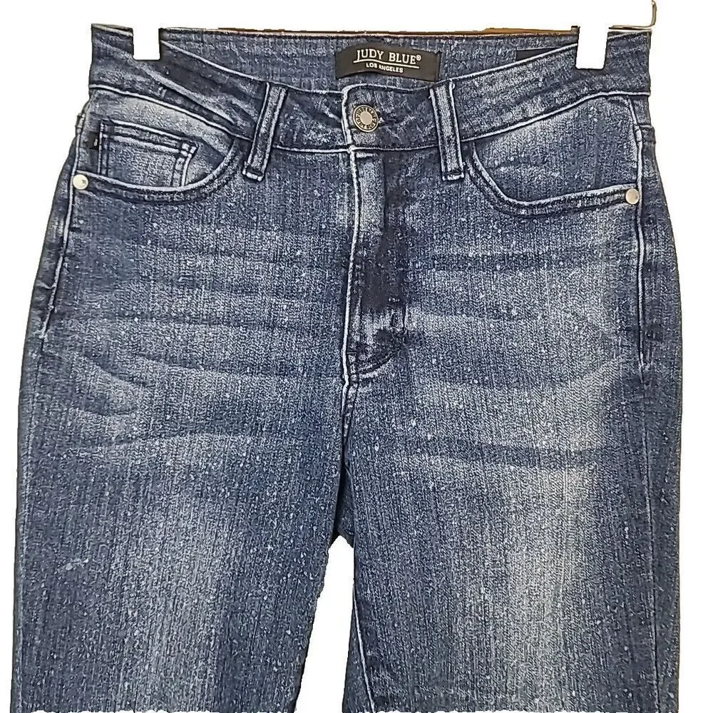 Judy Blue Relaxed Fit Jeans‎ 26 Blue Medium Wash Speckled Mid Rise Ankle Denim - Picture 2 of 9
